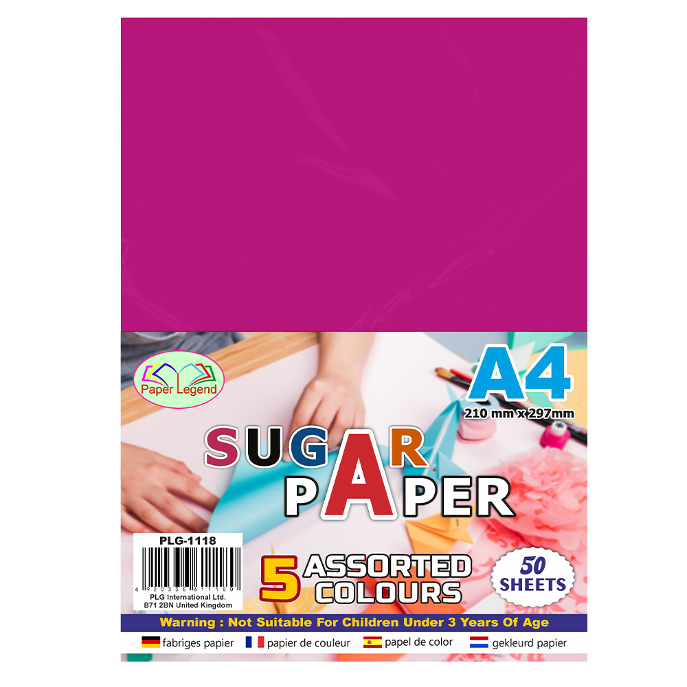 PLG A4 Sugar Paper 5 Assorted Colours 50 Sheets